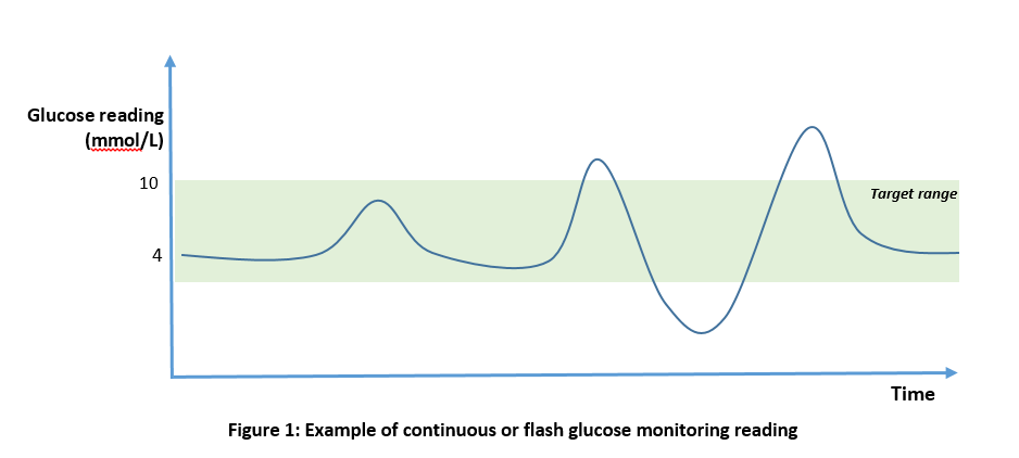 Example of continuous or flash glucose monitoring reading